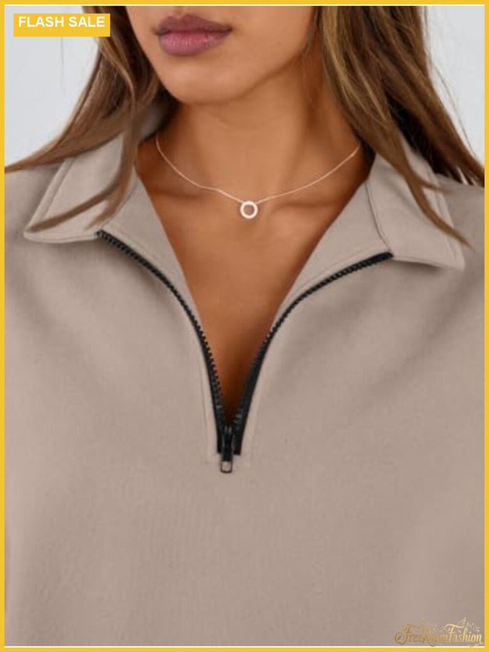 Oversized Half Zip Fleece Sweatshirt Cotton Blend Mock Neck Pullover - Picture 4 of 6